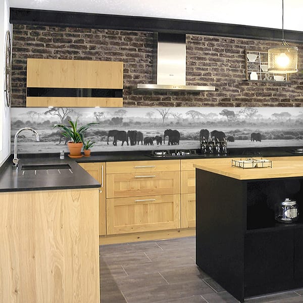 crédence famille d'éléphants noir & blanc