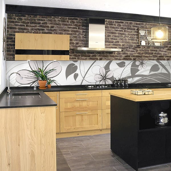 crédence abstrait fleurs grises