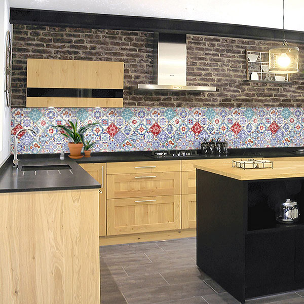 carreaux de ciments rouge et bleu vert