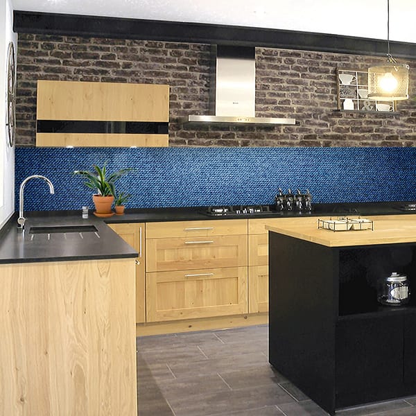 crédence tissu jean bleu