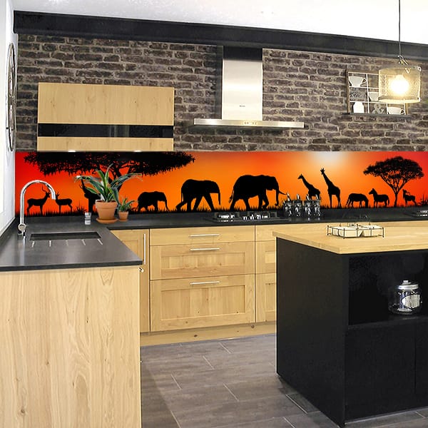 crédence silouhette annimaux de la savane ciel orange