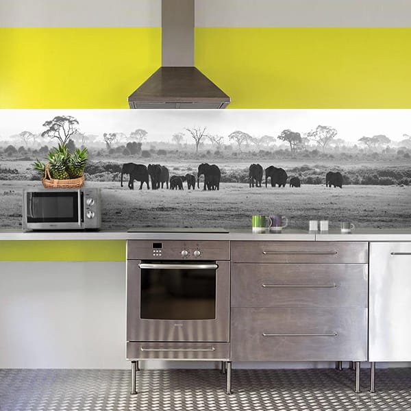 crédence famille d'éléphants noir & blanc