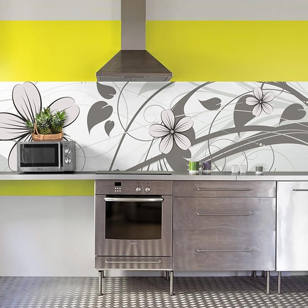 crédence abstrait fleurs grises