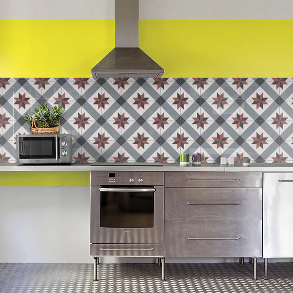 carreaux de ciments étoiles noires et rouge