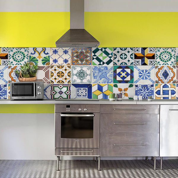 carreaux de ciments vert bleu jaune