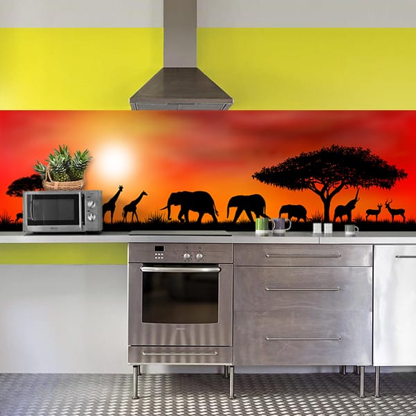 crédence silouhette annimaux de la savane ciel orange