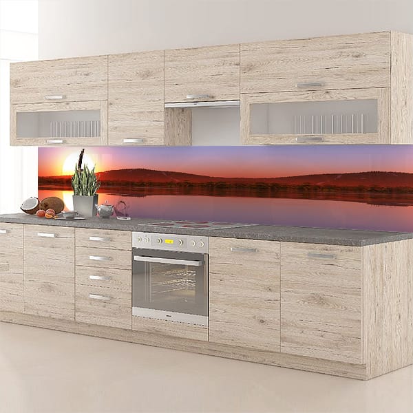 crédence couché de soleil oiseau lac