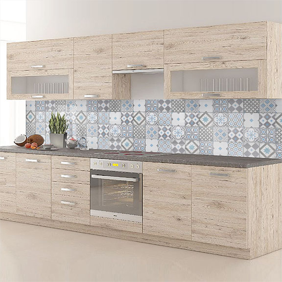 carreaux de ciments blanc et bleu gris