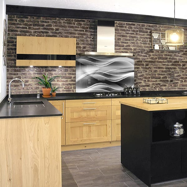 crédence abstrait fond de hotte soie grise