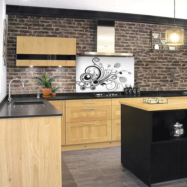 crédence abstrait fond de hotte fleur noir