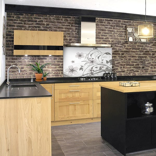 crédence abstrait fond de hotte fleur grise