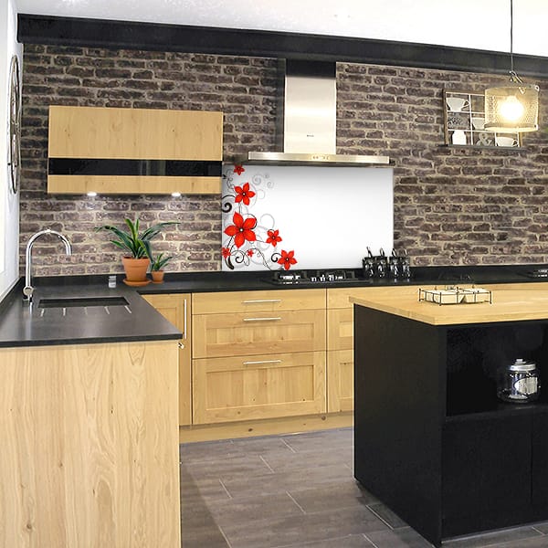 crédence abstrait fond de hotte fleur rouge