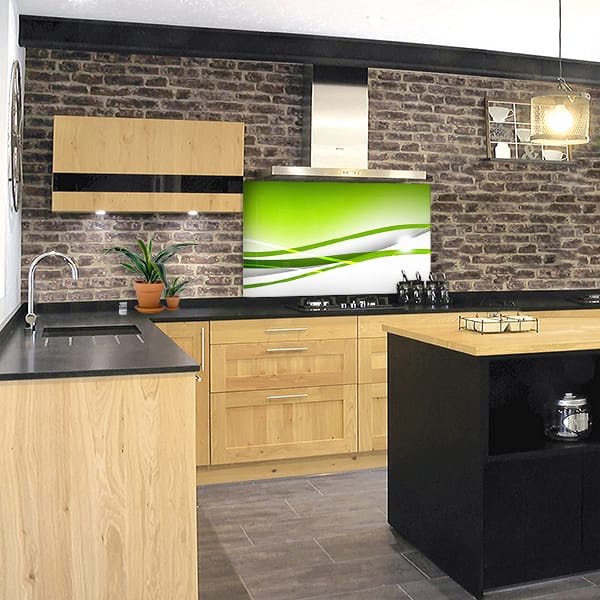 crédence abstrait fond de hotte ligne verte