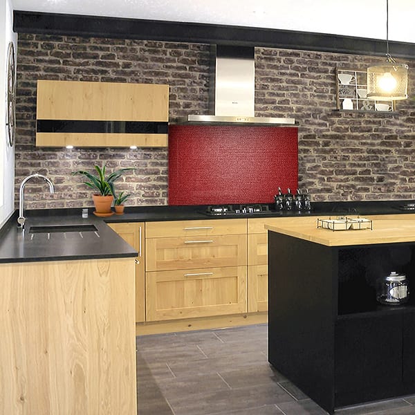 fond de hotte tissu jean rouge