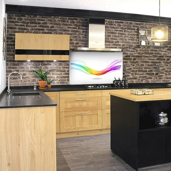 crédence abstrait fond de hotte courbe multicolor