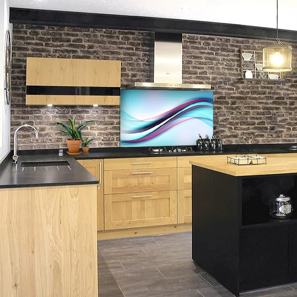 crédence abstrait fond de hotte courbe bleu