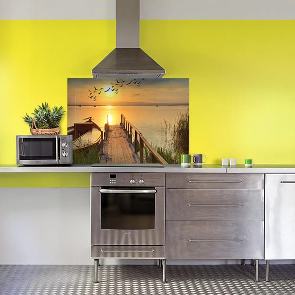 crédence ponton couché de soleil fond hotte