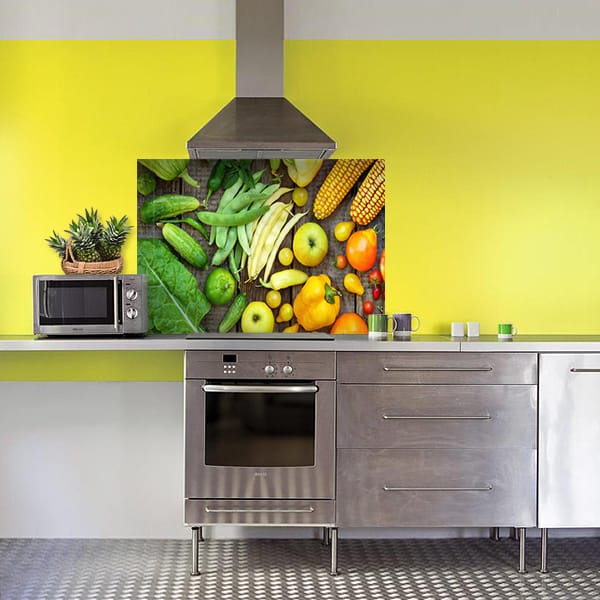 crédence aliment fond de hotte légumes vert & jaune