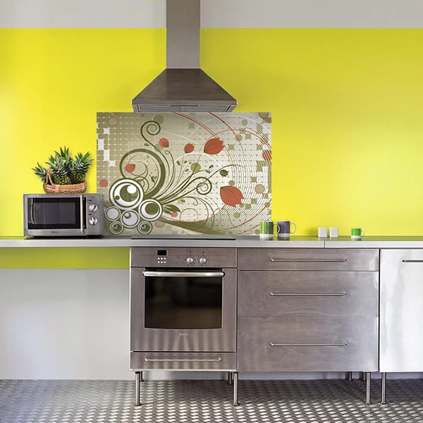 crédence abstrait fond de hotte fleur verte