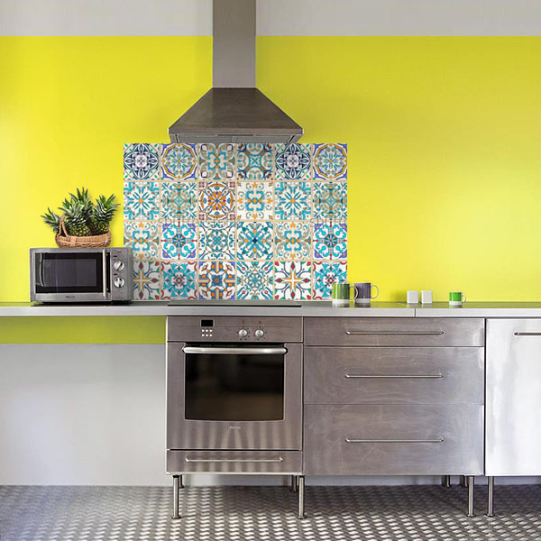 carreaux de ciments bleu turquoise jaune