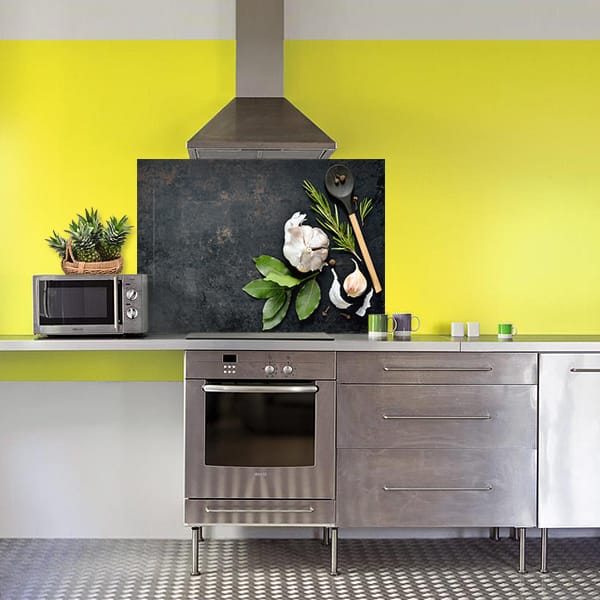 crédence aliment fond de hotte ardoise condiment