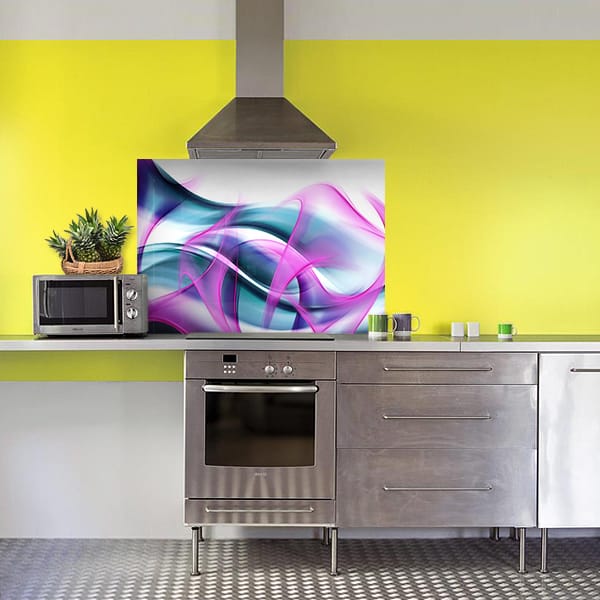 crédence abstrait fond de hotte encre rose & bleu