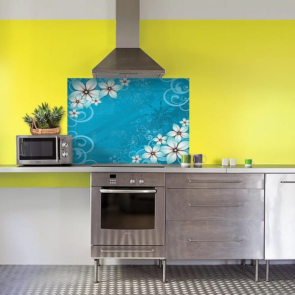 crédence abstrait fond de hotte fleur blanche