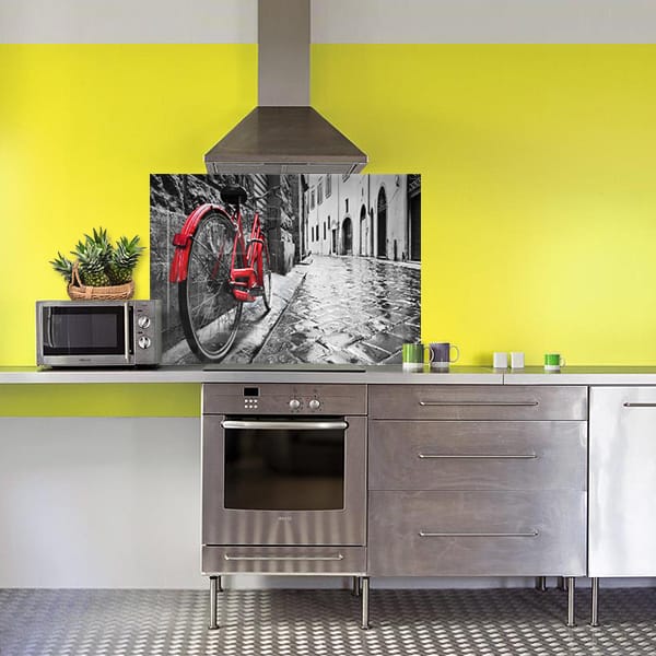 crédence vieux vélo rouge fond de hotte