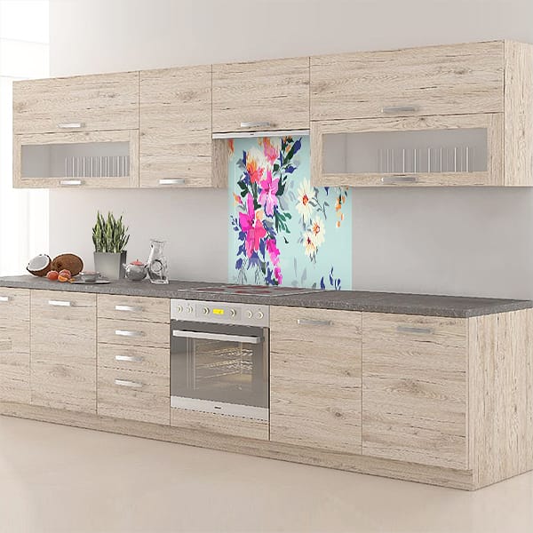 crédence peinture fleurs hotte