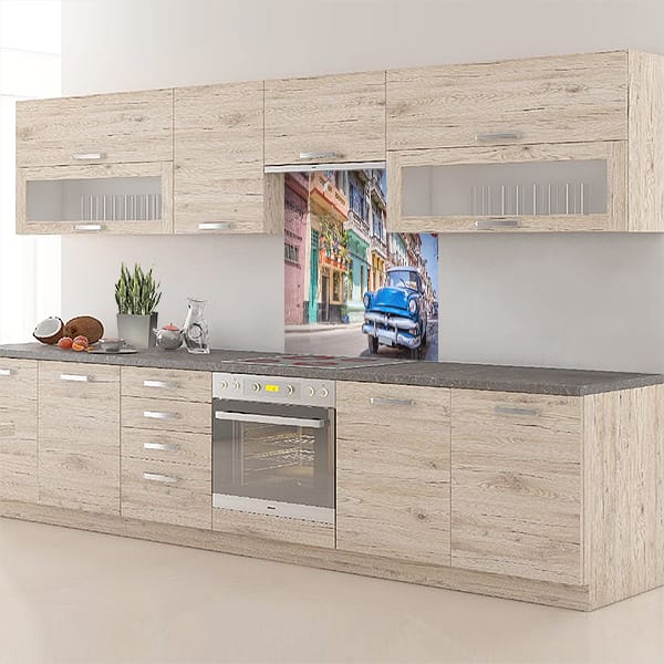 crédence voiture vintage bleu fond hotte