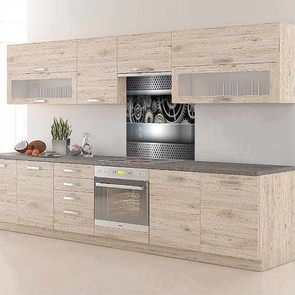 crédence engrenages acier hotte