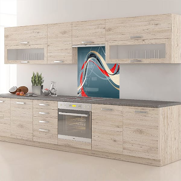 crédence abstrait fond de hotte courbe rouge