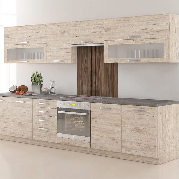 crédence planches sombres verticales hotte