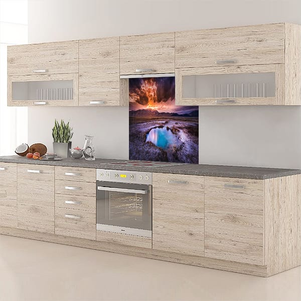 crédence couché de soleil montagne fond hotte