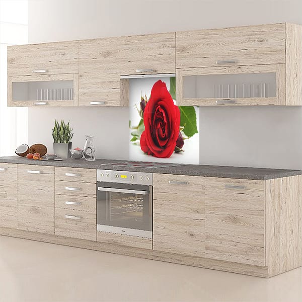 crédence rose rouge fond hotte