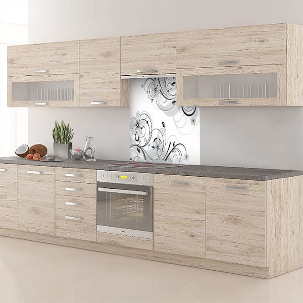 crédence abstrait fond de hotte fleur noir & blanc