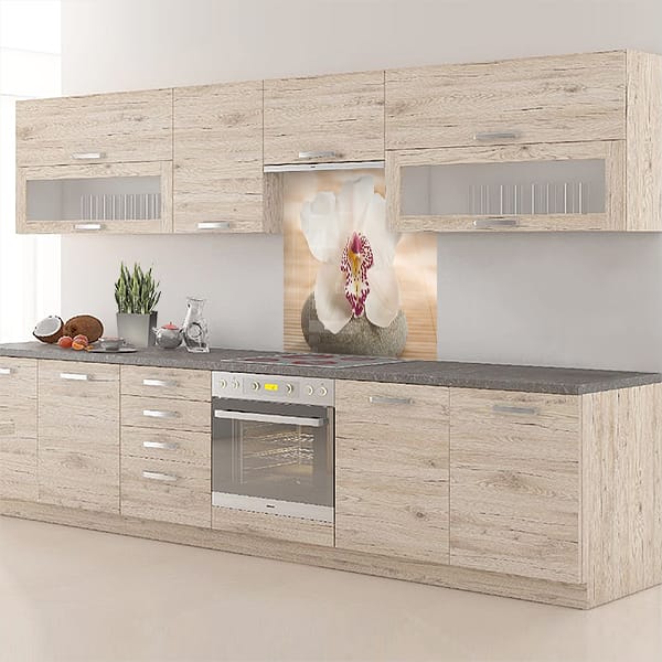 crédence fleur blanche pierre fond hotte