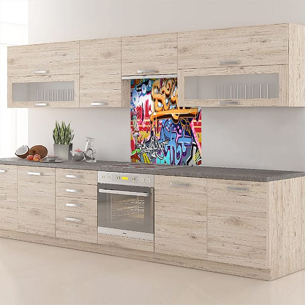 crédence graffiti  lettre multicolores hotte