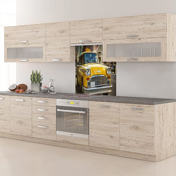 crédence vieux taxi jaune fond hotte