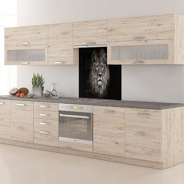 crédence tête lion fond hotte