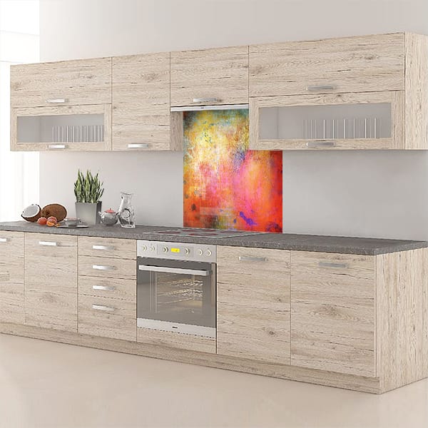 crédence peinture multicolore hotte