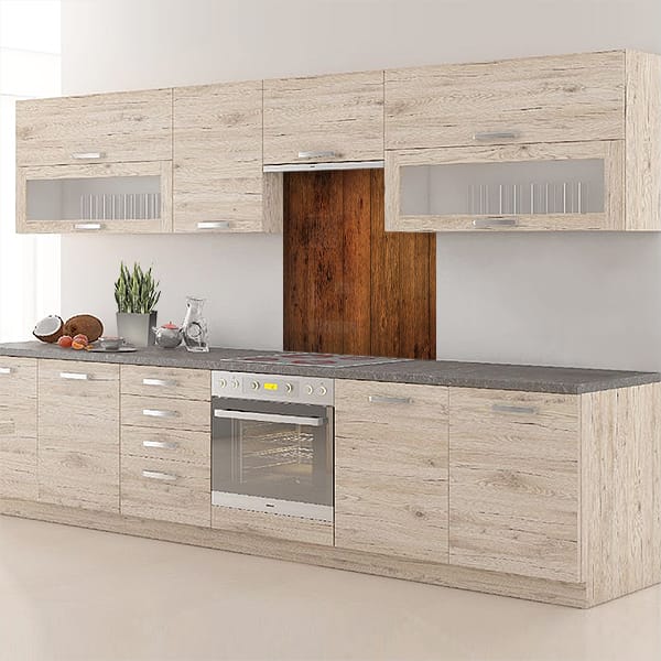 crédence planches brutes verticales hotte