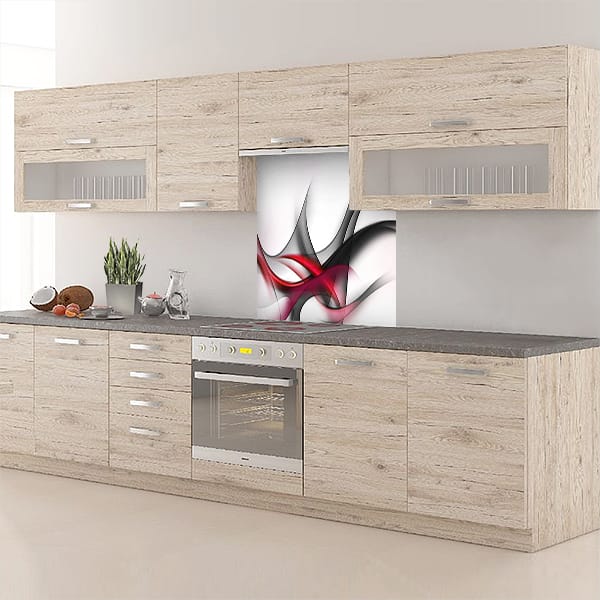 crédence abstrait fond de hotte fumée rouge & noir