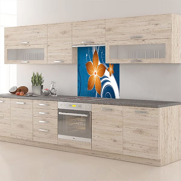 crédence abstrait fond de hotte fleur orange